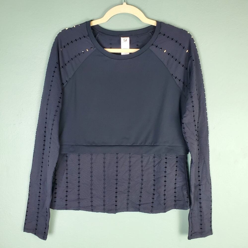 Fabletics Women's Black Shelby Long Sleeve Double Layer Mesh Top Size Large